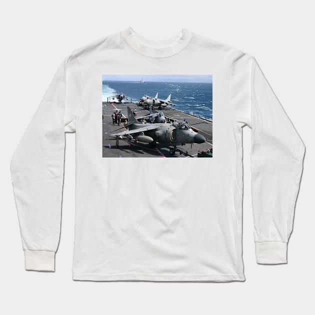 Sea Harriers onboard HMS Illustrious. Long Sleeve T-Shirt by captureasecond